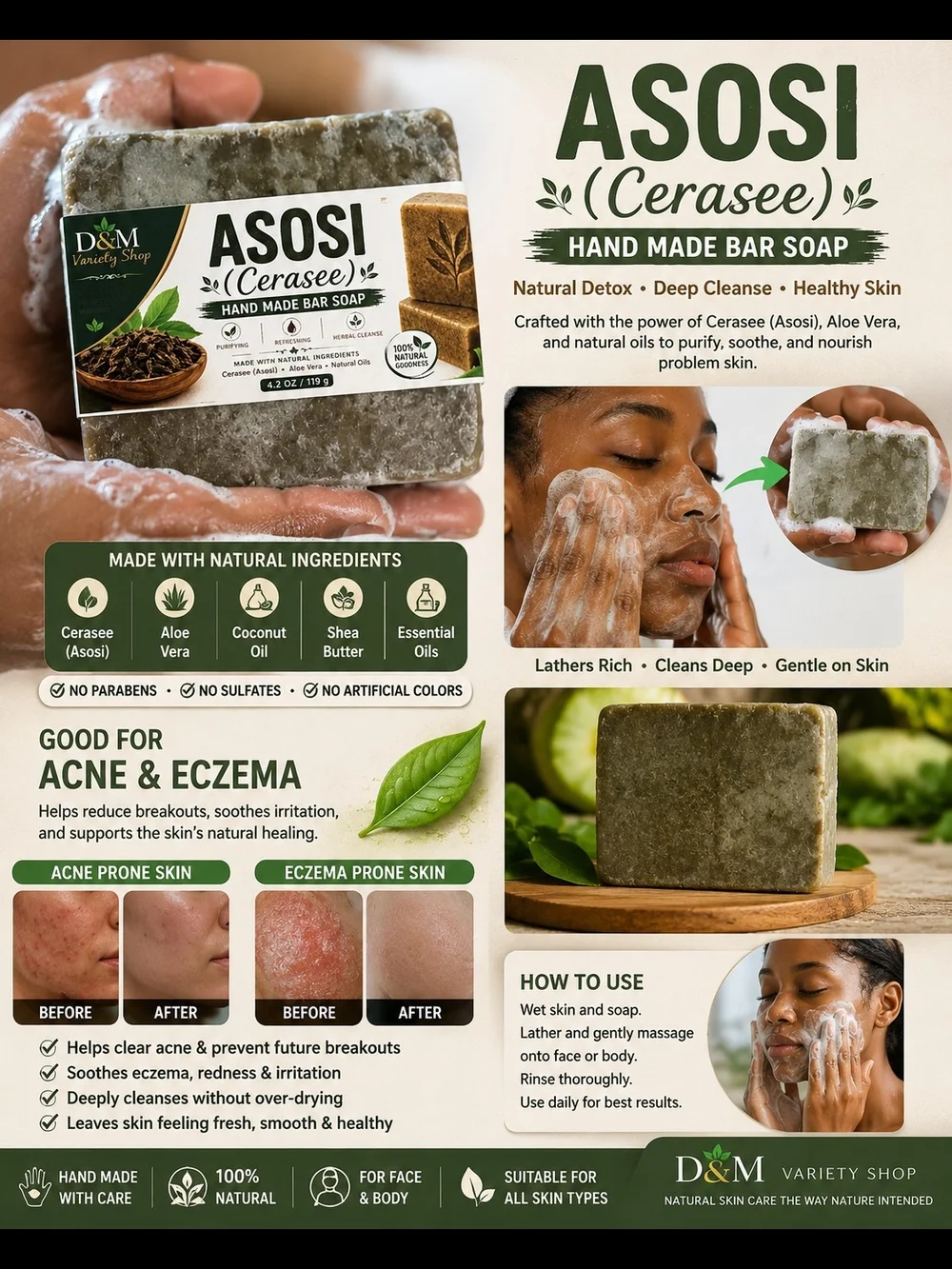 ASOSI (Cerasee) Hand Made Bar Soap - Green Natural Detox